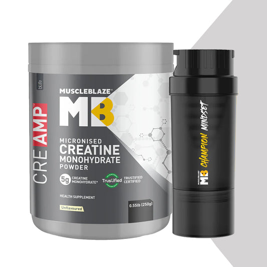 MuscleBlaze Creatine Monohydrate CreAMP 0.55 lb Unflavoured with Shaker