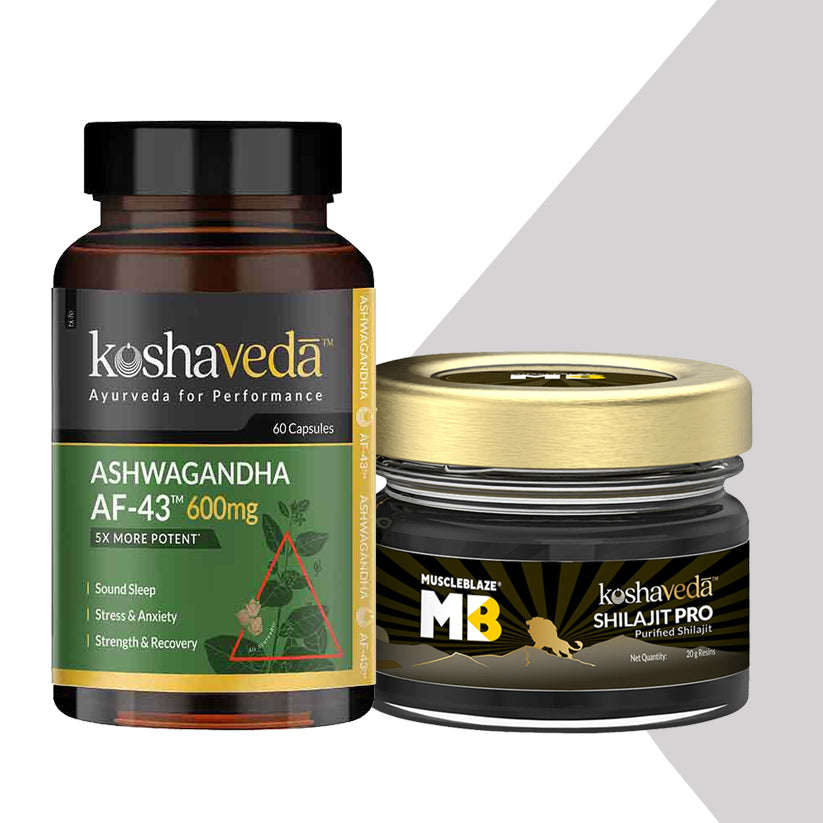 MuscleBlaze Koshaveda Ashwagandha AF-43 60 Capsules with Koshaveda Shilajit Pro 20g