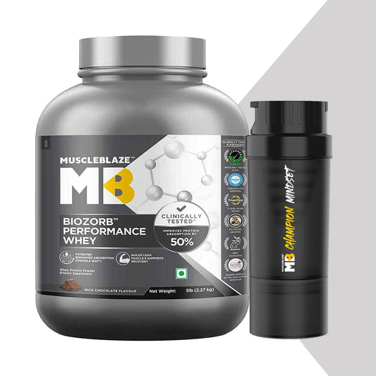 MuscleBlaze Biozorb Performance Whey 5 lb Rich Chocolate with Shaker