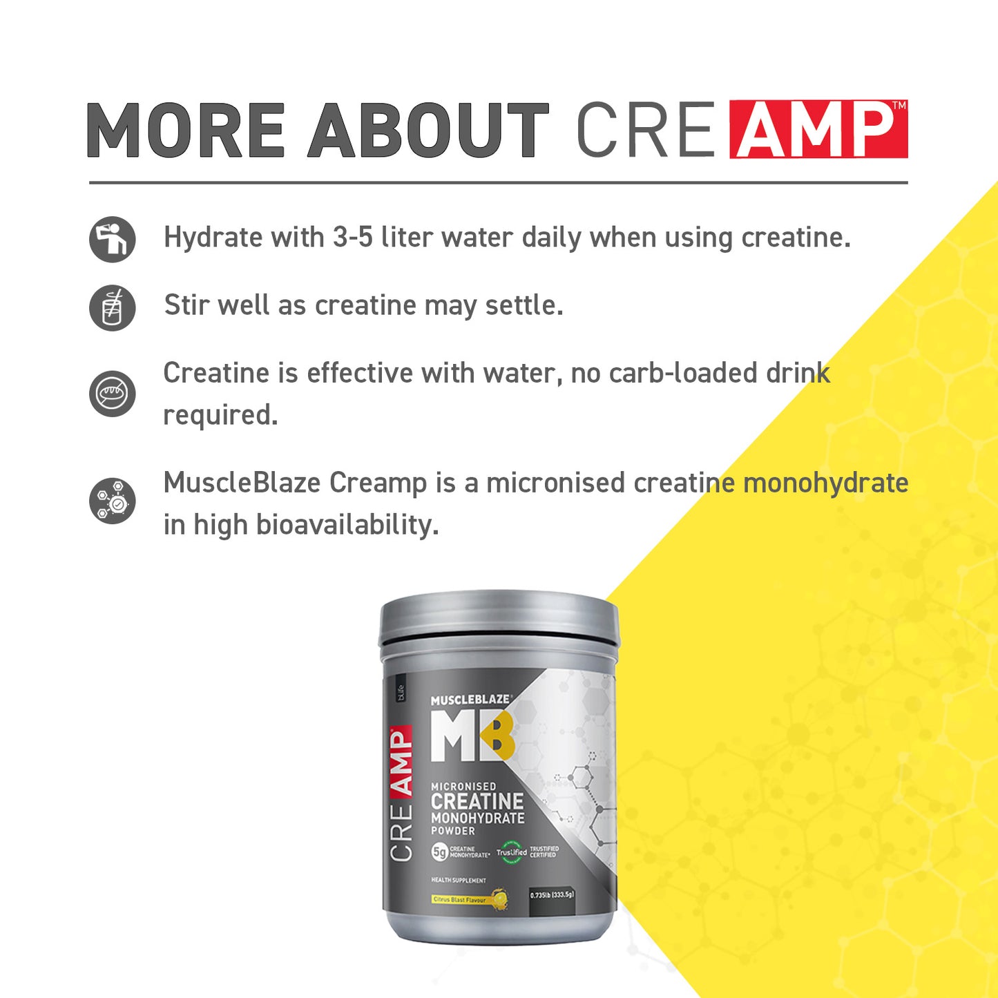 MuscleBlaze Creatine Monohydrate CreAMP 0.735 lb Citrus Blast Pack of 2 and Shaker Combo
