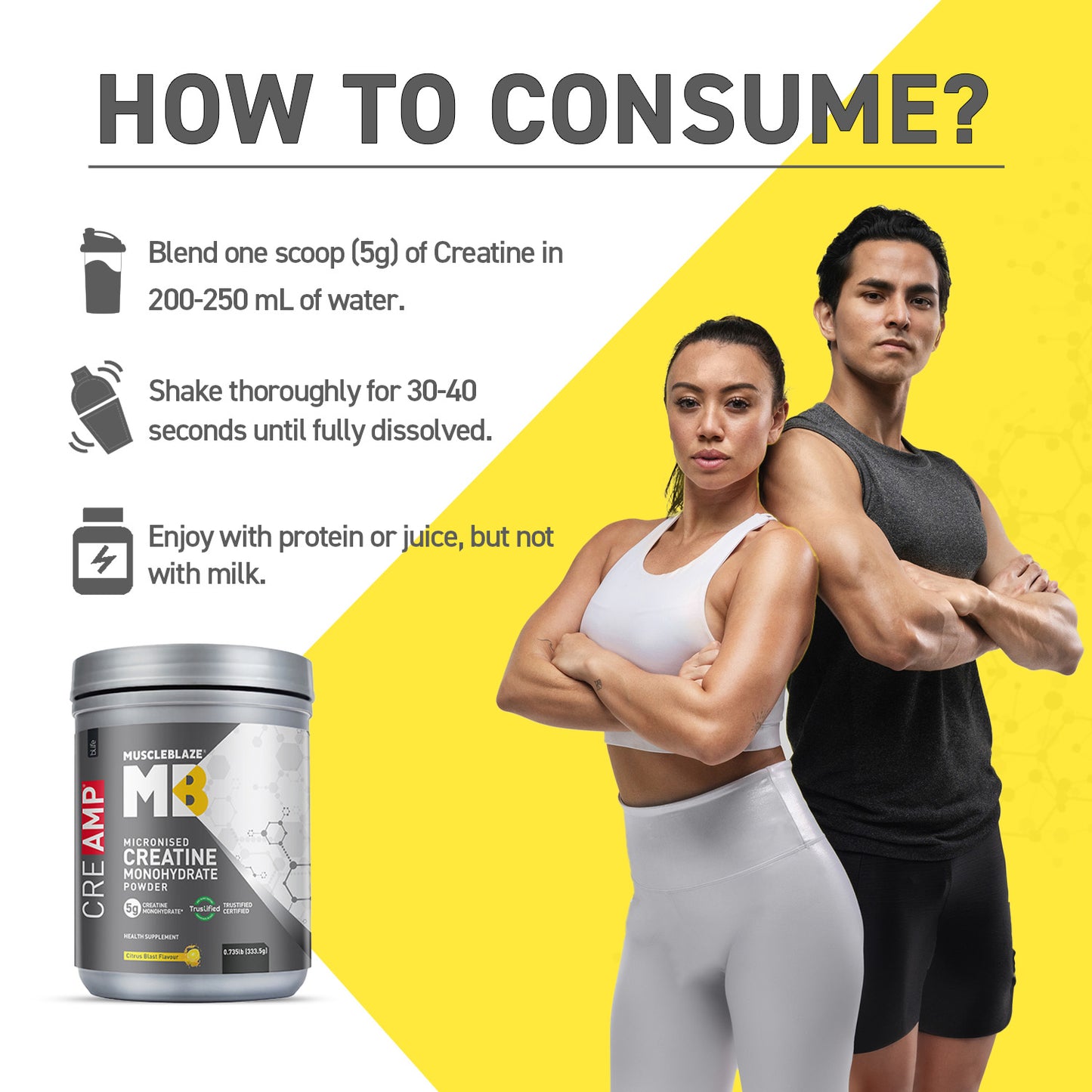 MuscleBlaze Creatine Monohydrate CreAMP 0.735 lb Citrus Blast Pack of 2 and Shaker Combo