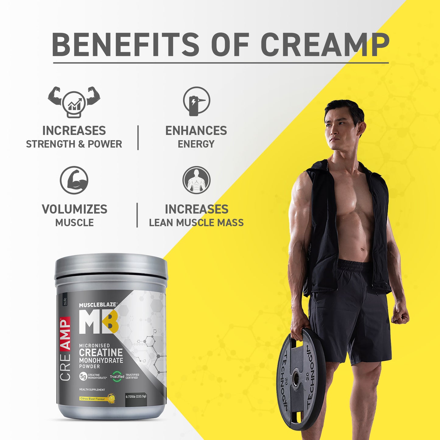 MuscleBlaze Creatine Monohydrate CreAMP 0.735 lb Citrus Blast Pack of 2 and Shaker Combo