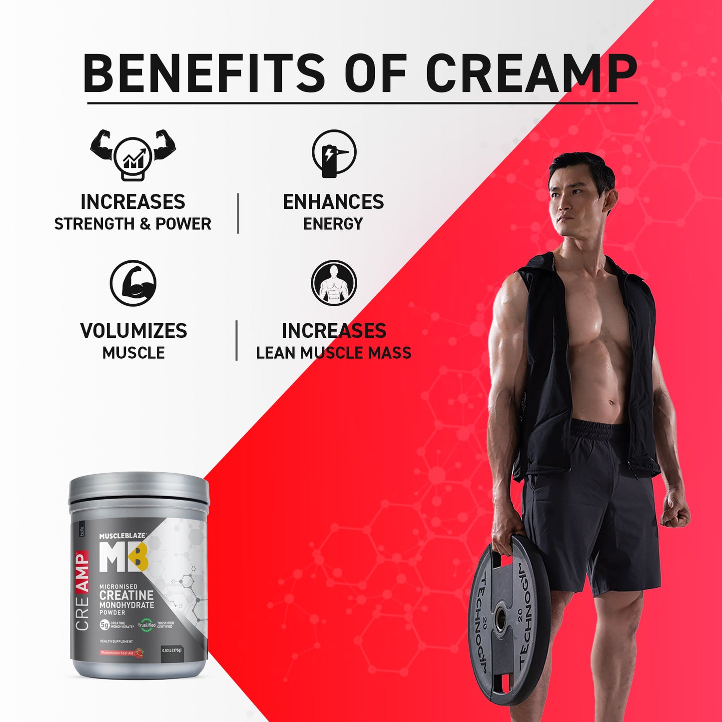 MuscleBlaze Creatine Monohydrate CreAMP 0.83 lb Watermelon Cool Aid Pack of 2 and Shaker