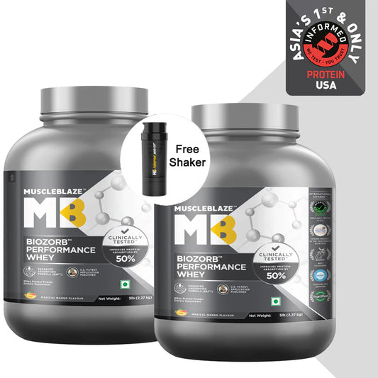 MuscleBlaze Biozorb Performance Whey 5 lb Magical Mango - Pack of 2