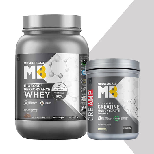 Biozorb Performance Whey 2 lb Rich Chocolate and Creatine Monohydrate CreAMP 0.55 lb Unflavoured Combo