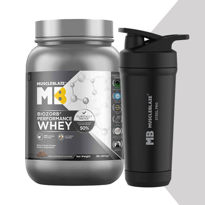 Biozorb Performance Whey 2 lb Rich Chocolate and 700 ml Stainless Steel Gym Shaker Combo
