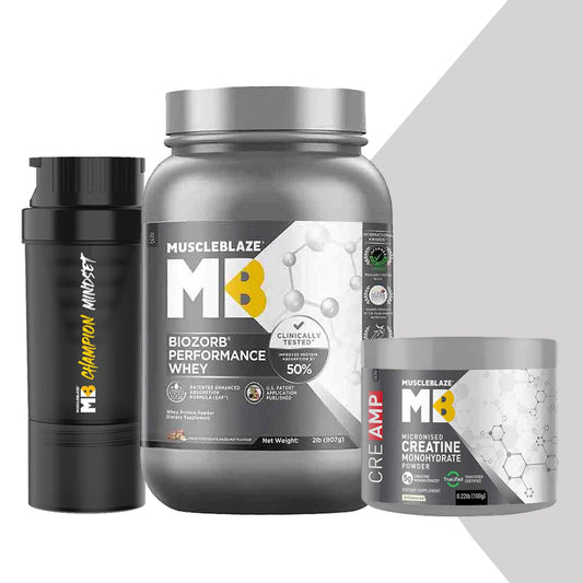 Biozorb Performance Whey 2lb Swiss Chocolate Hazelnut and Creatine Monohydrate CreAMP 0.22lb Unflavoured Combo