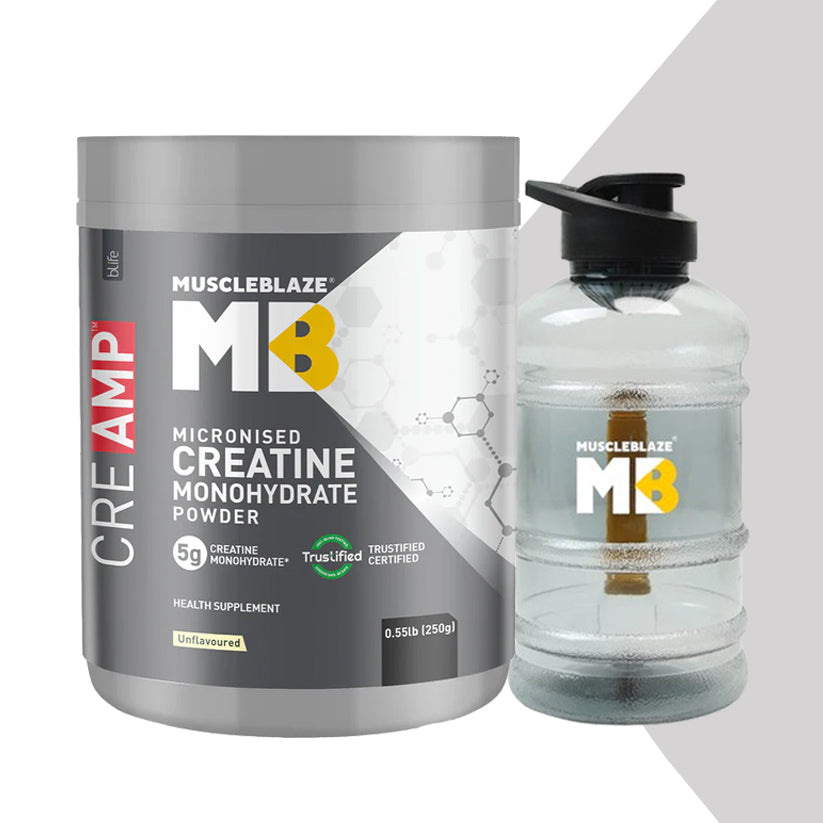 MuscleBlaze Creatine Monohydrate CreAMP 0.55 lb Unflavoured with Gallon Bottle