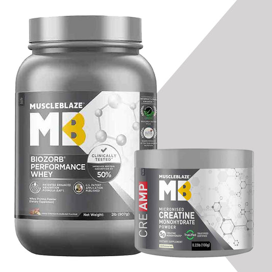 Biozorb Performance Whey 2lb Swiss Chocolate Hazelnut and Creatine CreAMP 0.22lb Unflavoured Combo