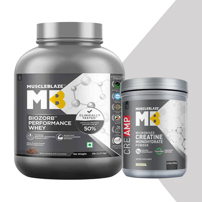 MuscleBlaze Biozorb Performance Whey 5 lb Rich Chocolate with Creatine Monohydrate CreAMP Unflavoured 0.55 lb