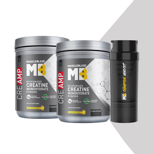 MuscleBlaze Creatine Monohydrate CreAMP 0.735 lb Citrus Blast Pack of 2 and Shaker Combo